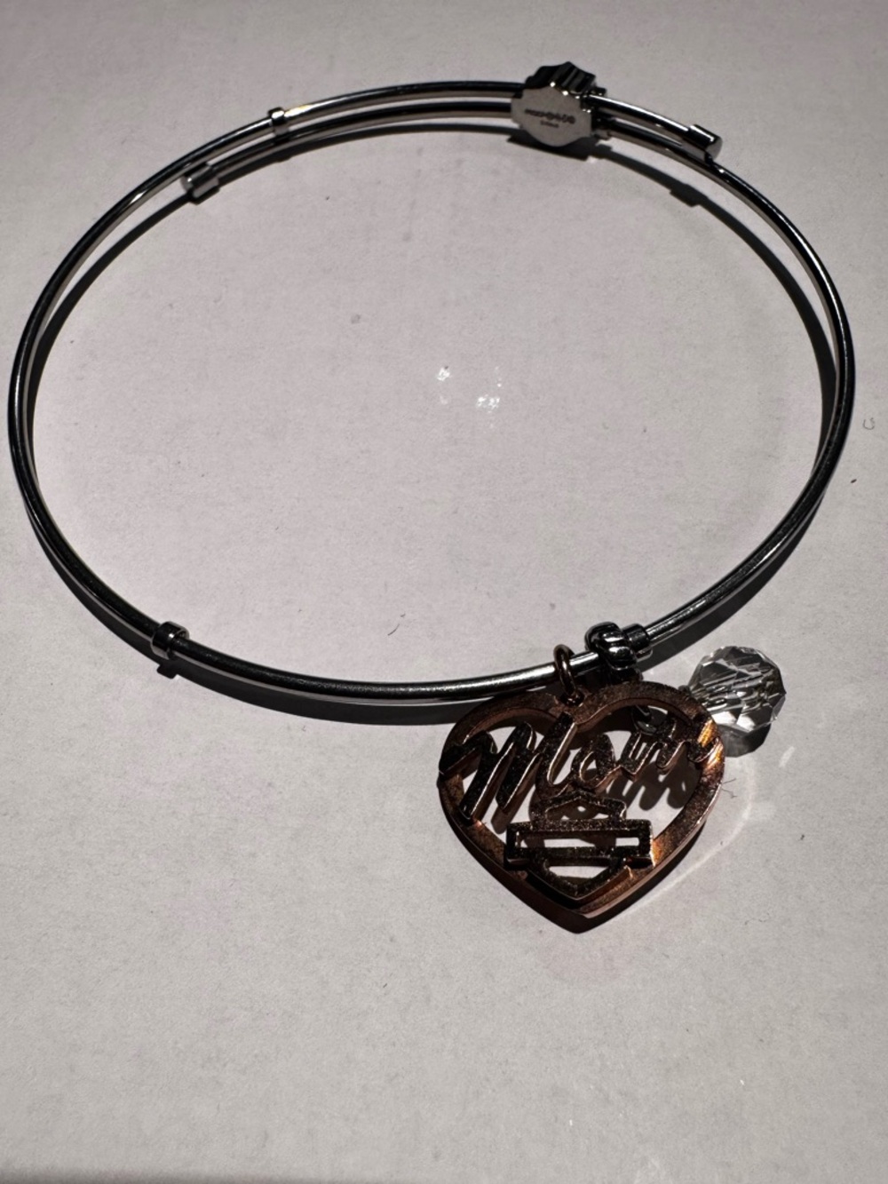 Harley-Davidson Silver-Tone Double Wire Bracelet with Rose Gold Heart Charm